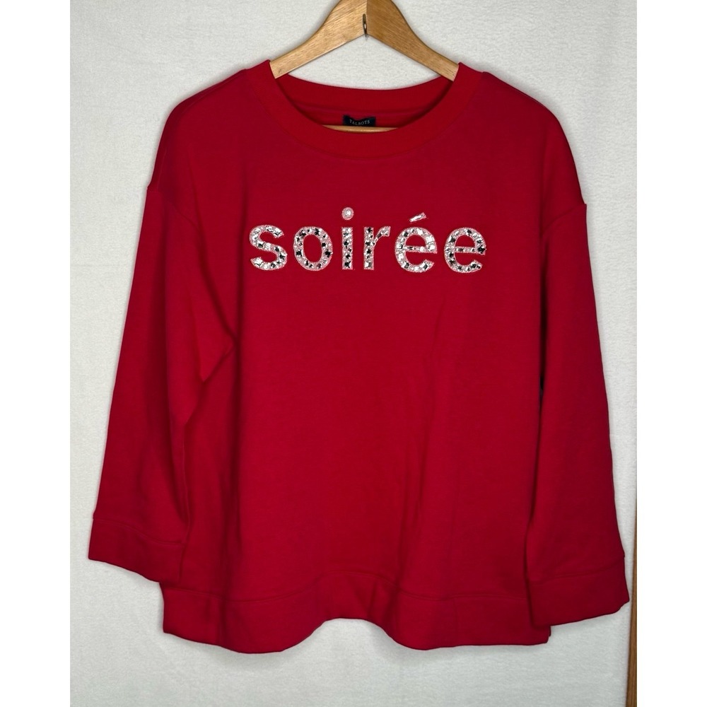 NWT Talbots Soiree Embellished Sweatshirt Red Rhinestone Plus Sz 1X Cozy Holiday - Picture 4 of 12